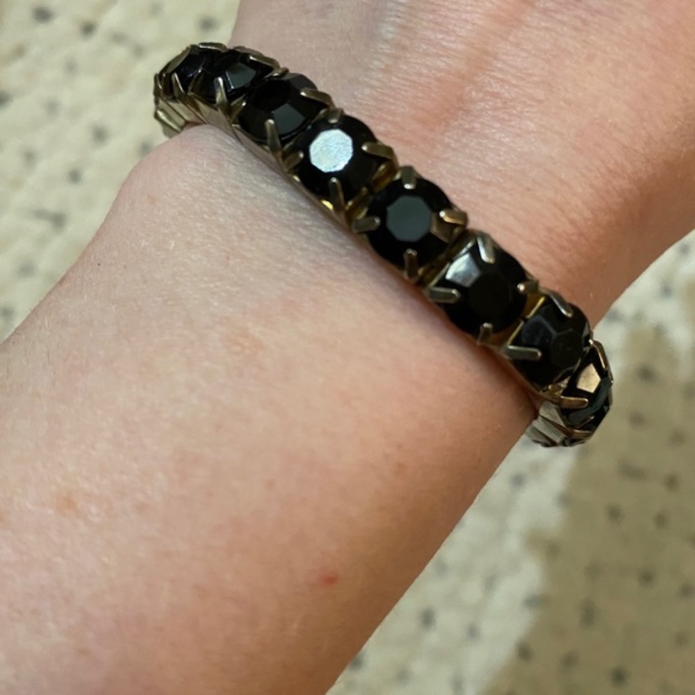 Anthropologie Black Rhinestones Stretch Bracelet 7